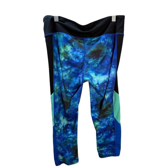 Womens Medium Tie-Dye Capri Leggings Blue & Green Polyester/Spandex Stretch Wais - Picture 2 of 8